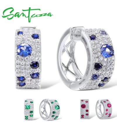 SANTUZZA 925 Sterling Silver Earrings Green Spinel Created Ruby Blue CZ Fine Jewelry - Blue Stones