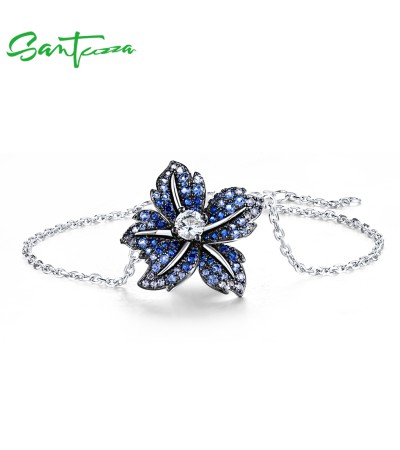 SANTUZZA 925 Sterling Silver Bracelet Blue Spinel Lily Flower Fine Jewelry