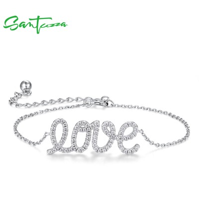 SANTUZZA 925 Sterling Silver Bracelet Sparkling White Cubic Zirconia LOVE Concise Fine Jewelry