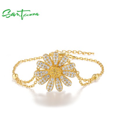 SANTUZZA 925 Sterling Silver Bracelet Sparkling White CZ Flower Jewelry