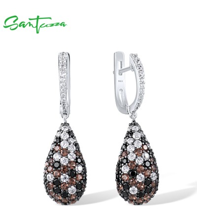 SANTUZZA 925 Sterling Silver Drop Earrings Sparkling Multi Color Gems Oval Fine Jewelry - Multi-Color Gem Stones