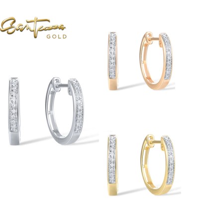 SANTUZZA 14K 585 White/Yellow/Rose Gold Earrings Sparkling Diamond Classic Earrings Wedding Engagement Fine Jewelry - White Gold