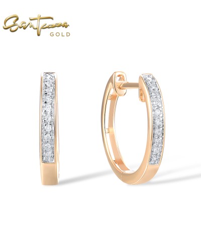 SANTUZZA 14K 585 White/Yellow/Rose Gold Earrings Sparkling Diamond Classic Earrings Wedding Engagement Fine Jewelry - Rose Gold