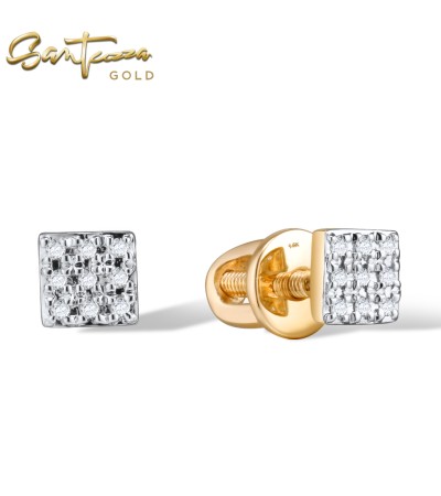 SANTUZZA 14K 585 Rose Yelow Gold Earrings Diamond Dainty Square Stud Fine Jewelry - Yellow Gold/Screw Lock