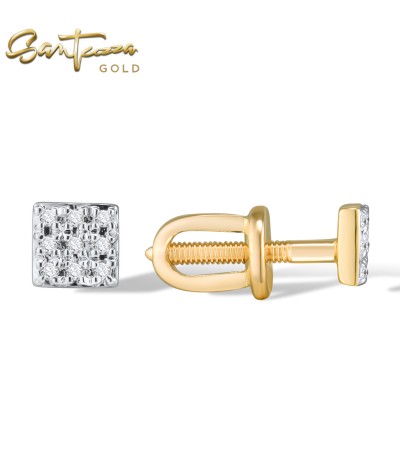SANTUZZA 14K 585 Rose Yelow Gold Earrings Diamond Dainty Square Stud Fine Jewelry - Butterfly Lock