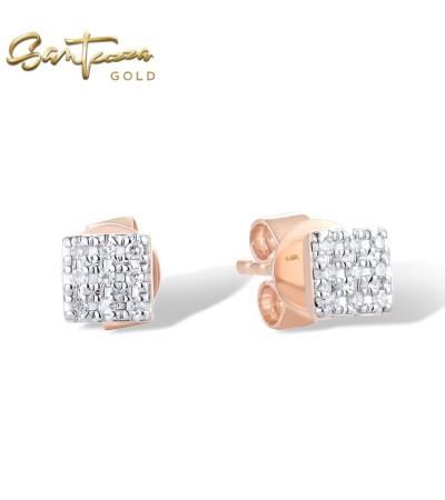 SANTUZZA 14K 585 Rose Yelow Gold Earrings Diamond Dainty Square Stud Fine Jewelry - Rose Gold/Butterfly Lock
