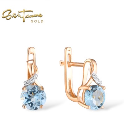 SANTUZZA 14K 585 Rose Gold Sparkling Diamond Blue Topaz Fine Jewelry