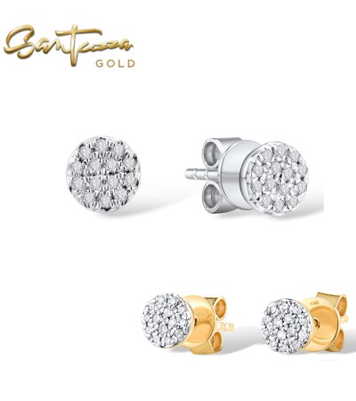 SANTUZZA 14K 585 Yellow/white Gold Stud Earrings Diamond Round Cirle Fine Jewelry - White Gold