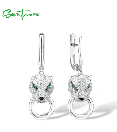 SANTUZZA 925 Sterling Silver Drop Earrings For Women  Leopard White Cubic Zirconia Jewelry
