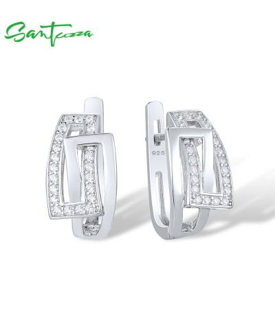 SANTUZZA 925 Sterling Silver Earrings White Cubic Zirconia Latch Back Fine Jewelry