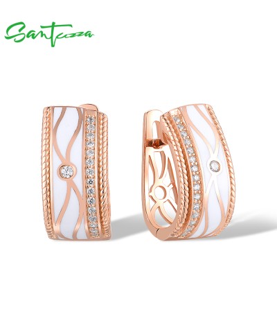 SANTUZZA 925 Sterling Silver Earrings White CZ Handmade Enamel Fine Jewelry