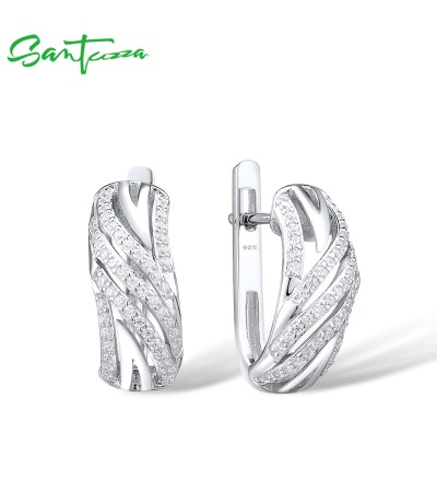 SANTUZZA 925 Sterling Silver Earrings Cubic Zirconia Fine Jewelry