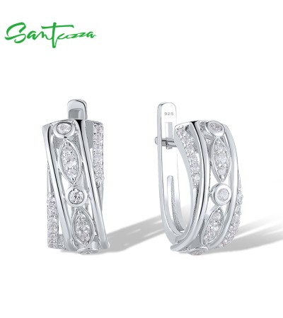 SANTUZZA 925 Sterling Silver Earrings Sparkling White Cubic Zirconia Jewelry