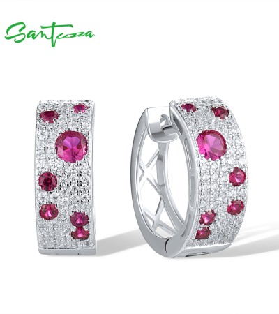 SANTUZZA 925 Sterling Silver Earrings Green Spinel Created Ruby Blue CZ Fine Jewelry - Pink and Red Stones