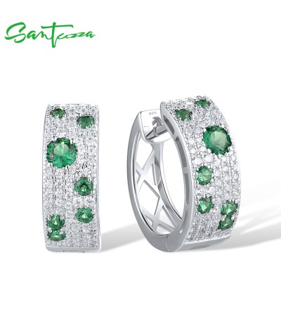 SANTUZZA 925 Sterling Silver Earrings Green Spinel Created Ruby Blue CZ Fine Jewelry - Green Stones