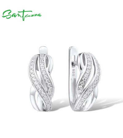 SANTUZZA 925 Sterling Silver Earrings For Women White CZ Fashion Jewelry