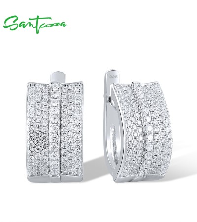 SANTUZZA 925 Sterling Silver Earrings White Cubic Zirconia Earrings Fine Jewelry