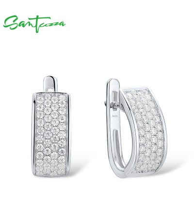 SANTUZZA 925 Sterling Silver Earrings White Cubic Zirconia Fine Jewelry