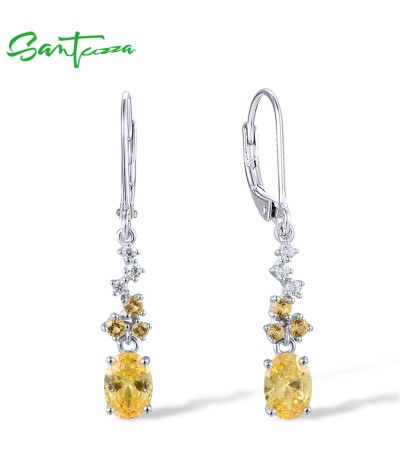 SANTUZZA 925 Sterling Silver Earrings Yellow CZ Yellow Nano CZ White CZ Dangling Jewelry
