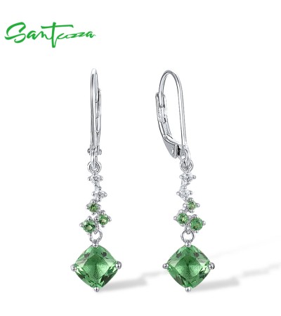SANTUZZA 925 Sterling Silver Earrings Green Glass And Spinel Long Drop Jewelry