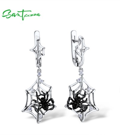 SANTUZZA 925 Sterling Silver Drop Earrings Spider White Cubic Zirconia Jewelry