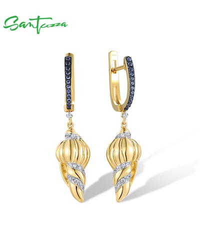 SANTUZZA 925 Sterling Silver Earrings White Blue Cubic Zirconia Conch Jewelry