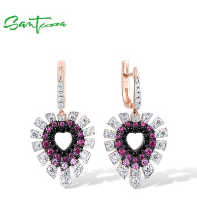 SANTUZZA 925 Sterling Silver Drop Earrings Gradient White CZ Ruby Heart  Jewelry