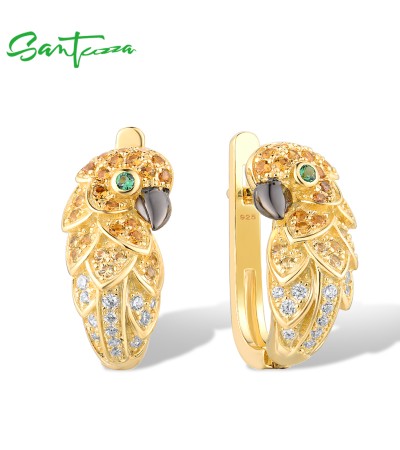 SANTUZZA 925 Sterling Silver Earrings Green Spinel Gold Color Earrings Parrot Fine Jewelry
