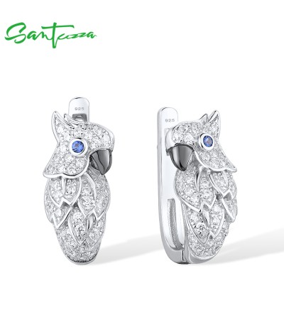 SANTUZZA 925 Sterling Silver Earrings Blue White CZ Parrot Fine Jewelry