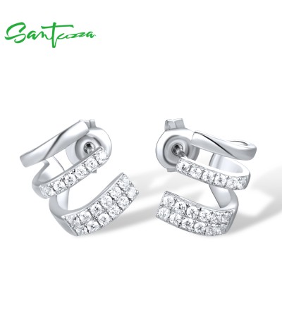 SANTUZZA 925 Sterling Silver Earrings Sparkling White Cubic Zirconia Jewelry