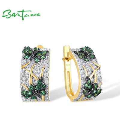 SANTUZZA 925 Sterling Silver Earrings Green Spinel Butterfly Animal Gold Plated Jewelry