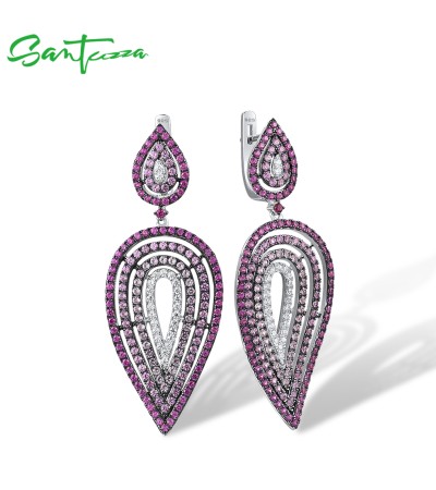 SANTUZZA 925 Silver Dangling Earrings Sterling Silver Created Pink Sapphire Ruby Jewelry