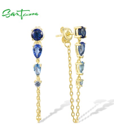 SANTUZZA 925 Sterling Silver Earrings Blue Spinel Long Thread Earrings Dangling Jewelry