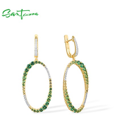 SANTUZZA 925 Sterling Silver Earrings Gradual Green Stones White CZ Circle Dangling Earrings Jewelry