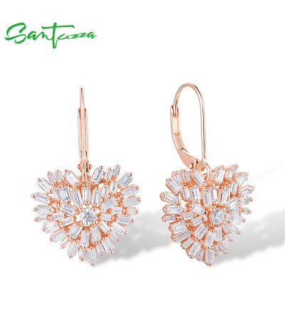 SANTUZZA 925 Sterling Silver Earrings White Cubic Zirconia Heart Dangling Earrings Fine Jewelry