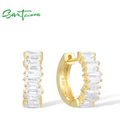 SANTUZZA 925 Sterling Silver Hoop Earrings White Cubic Zirconia Fine Jewelry