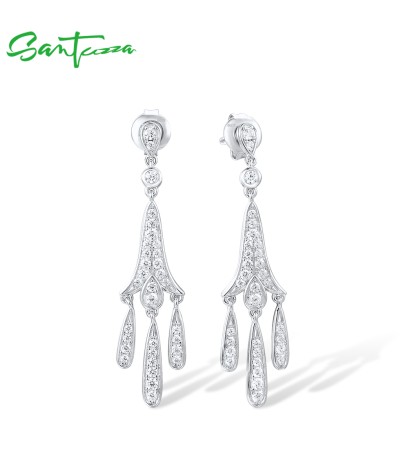 SANTUZZA 925 Sterling Silver Earrings White CZ Chandelier Drop Earrings Jewelry