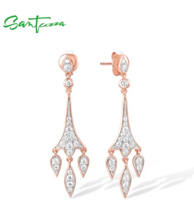 SANTUZZA 925 Sterling Silver Earrings White CZ Chandelier Drop Earrings Jewelry