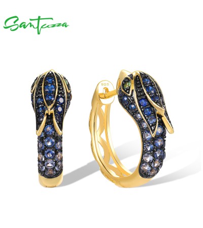 SANTUZZA 925 Sterling Silver Earrings Blue Green Phoenix Fine Jewelry