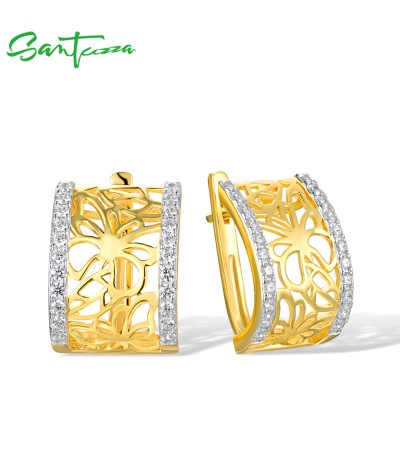 SANTUZZA 925 Sterling Silver Earrings White Cubic Zirconia Butterfly Jewelry