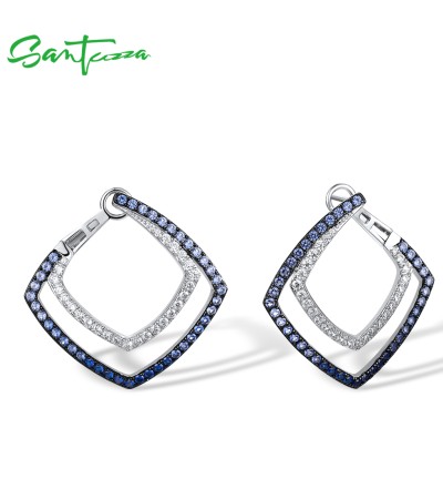 SANTUZZA 925 Sterling Silver Earrings Blue Ombre Stones White CZ Earrings Fine Jewelry