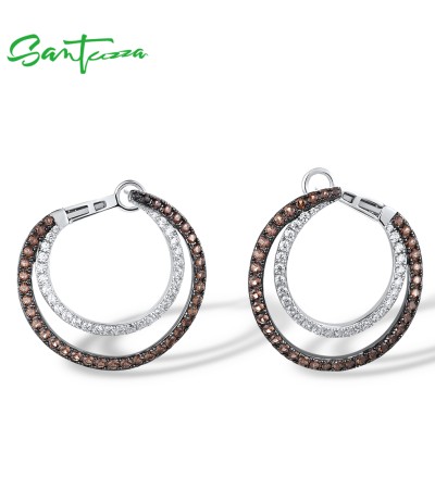 SANTUZZA 925 Sterling Silver Earrings Pure Sparkling Nano Blue Spinel White Cubic Zirconia Jewelry