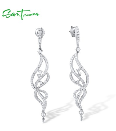 SANTUZZA 925 Sterling Silver Earrings White Cubic Zirconia Butterfly Dangling Earrings Fine Jewelry
