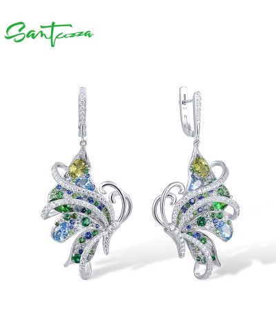 SANTUZZA 925 Sterling Silver Dangle Earrings Blue & Green Butterfly Cute Animal Fine Jewelry