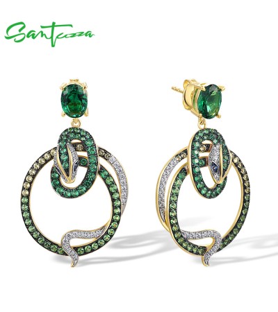 SANTUZZA 925 Sterling Silver Stud Earrings Green Spinel White CZ Ombre Snake Safari Jewelry