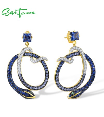 SANTUZZA 925 Sterling Silver Stud Earrings Blue Spinel White CZ Ombre Snake Fine Jewelry