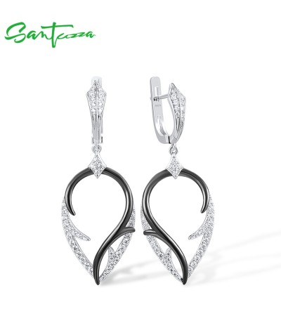 SANTUZZA 925 Sterling Silver Earrings White Cubic Zirconia Dangling Earrings Jewelry