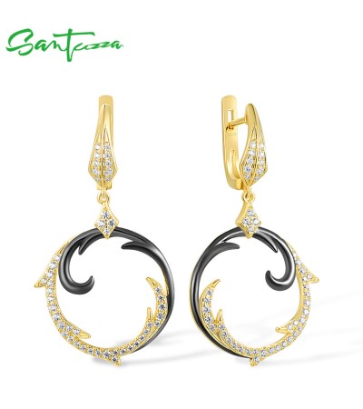 SANTUZZA 925 Sterling Silver Earrings White Cubic Zirconia Dangling Earrings Jewelry