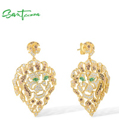 SANTUZZA 925 Sterling Silver Drop Earrings Multi Gems Hollow Jewelry