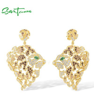 SANTUZZA 925 Sterling Silver Drop Earrings Multi Gems Vintage Sea Fish Jewelry